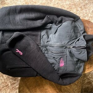 The North Face Black Fleece Jacket with Pink Logo & Accent
